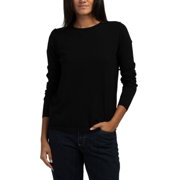EDINBURGH KNITS Black Pima Cotton Blend Long Sleeve Crew Neck Sweater - Picture 1 of 2